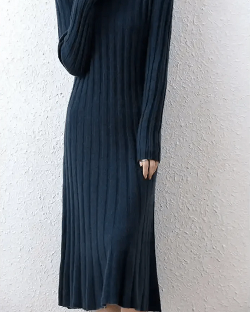Ribbed Knitted 100% Wool Sweater Dress