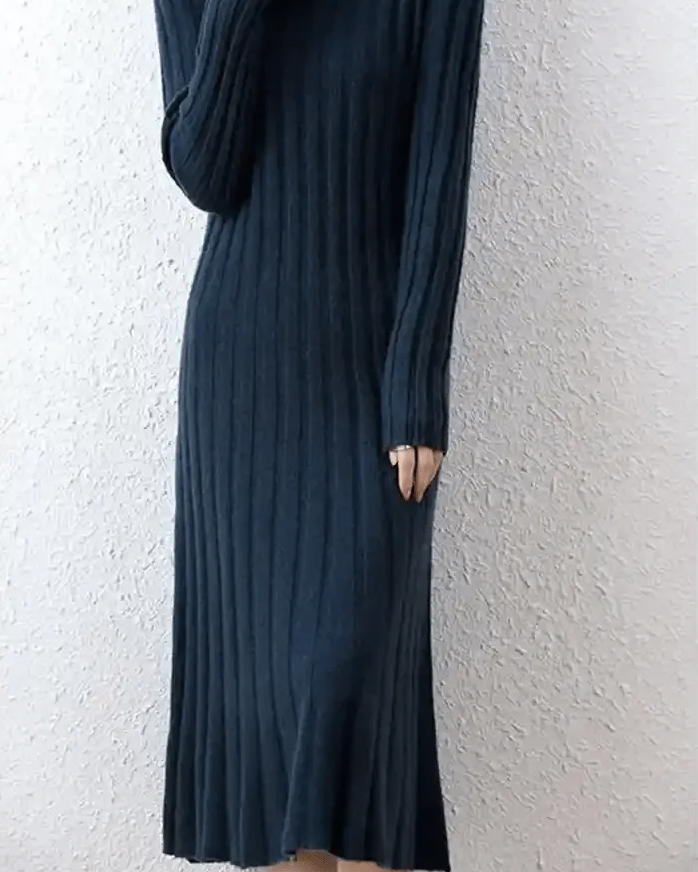 Ribbed Knitted 100% Wool Sweater Dress