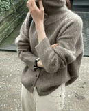 High Neck Pure Wool Short Cardigan