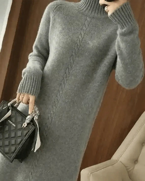 High-Neck Over-The-Knee Wool Dress