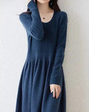 Round Neck Long Sleeves 100% Wool Knitted Dress