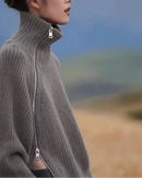 Oversized Irregular Zipper High Neck Cashmere Sweater