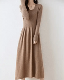 Round Neck Long Sleeves 100% Wool Knitted Dress