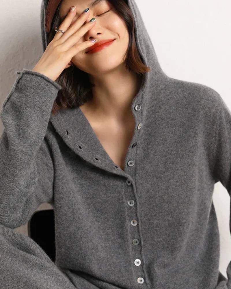 Cashmere Knitted Hooded Cardigan