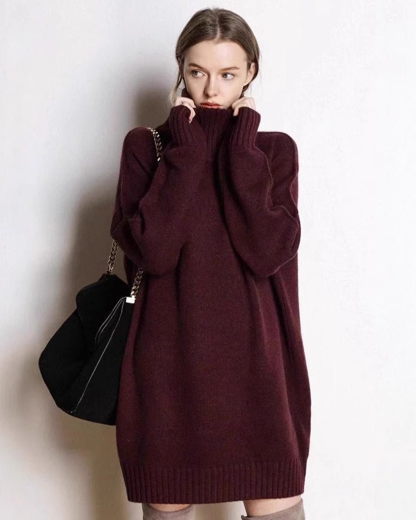 Cashmere Mid-Length Loose-Fitting Turtleneck Sweater