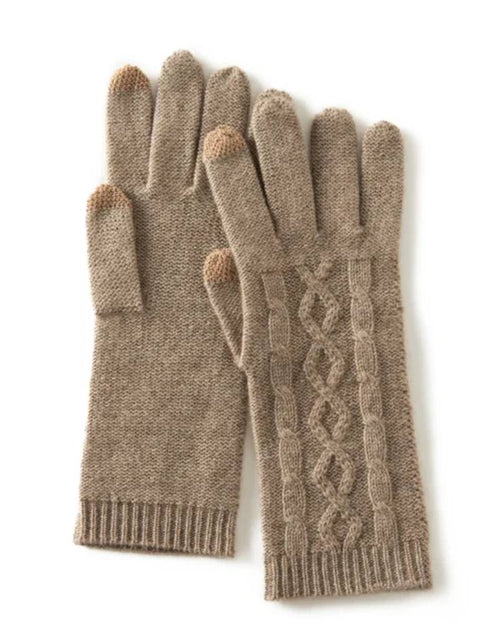 100 % cashmere full-finger gloves, ribbed cuff, one-size stretch fit, heather taupe—cloud-soft winter warmth for every outfit .