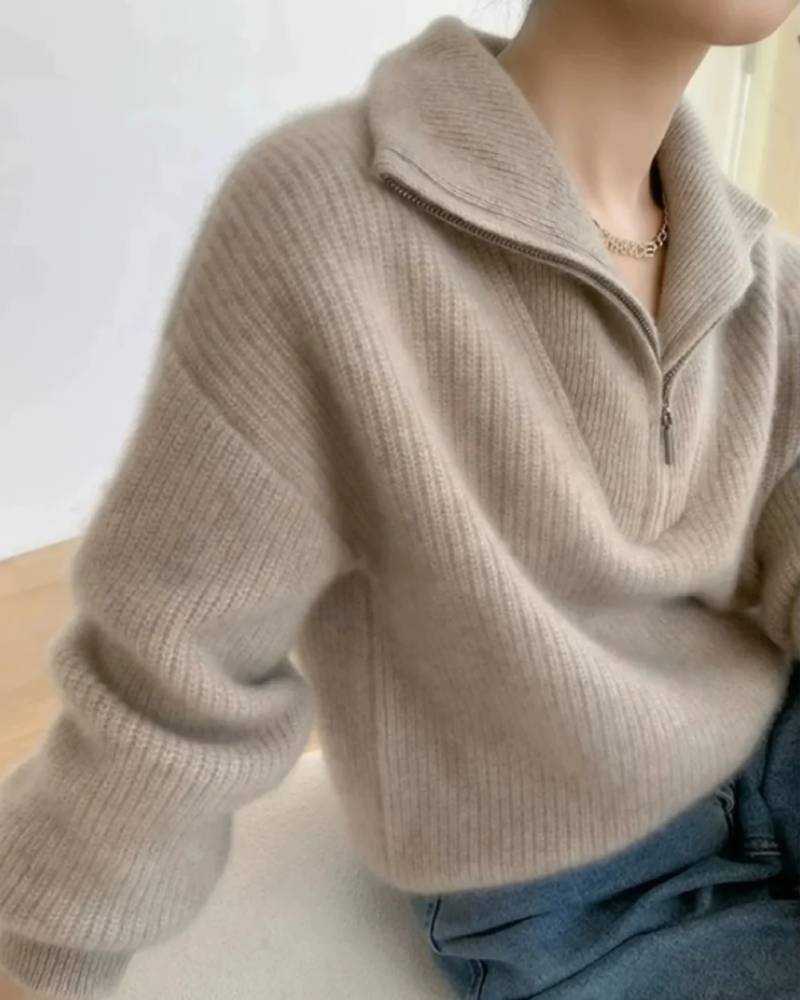 Gentle Herd Lapel Zipper Cashmere Pullover