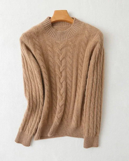 Cable Knit O-neck Wool Sweater
