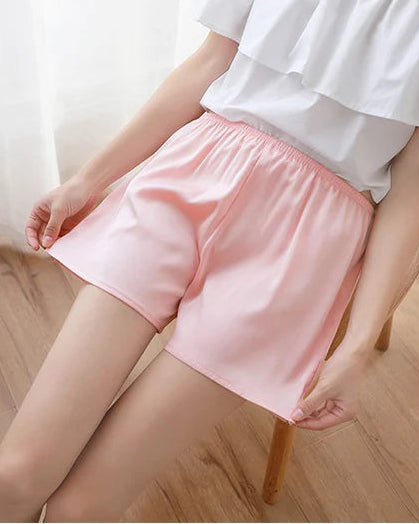 Mulberry Silk Satin Elastic-Waist Shorts