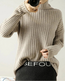 Ribbed Knit Turtleneck Wool Sweater