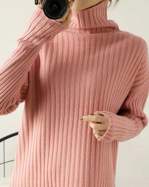 Ribbed Knit Turtleneck Wool Sweater