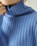 Ribbed Knit Turtleneck Wool Sweater