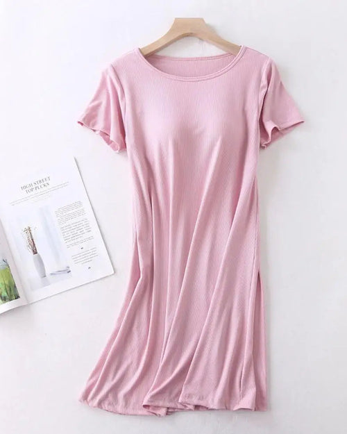 Modal Built-In Bra Short Sleeve Knee-Length Sleep Dress