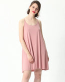 Women's Cotton-modal blend sling nightgown dress featuring adjustable thin straps, a relaxed knee-length cut, and soft knit fabric, perfect for breathable summer loungewear comfort.