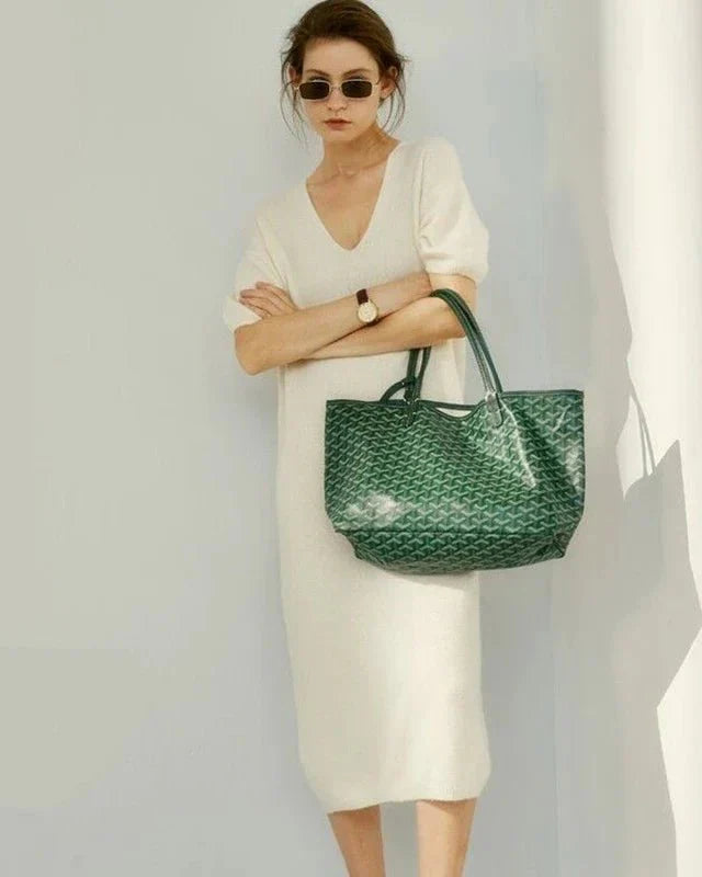 V-Neck Short-Sleeved Wool Knitted Dress