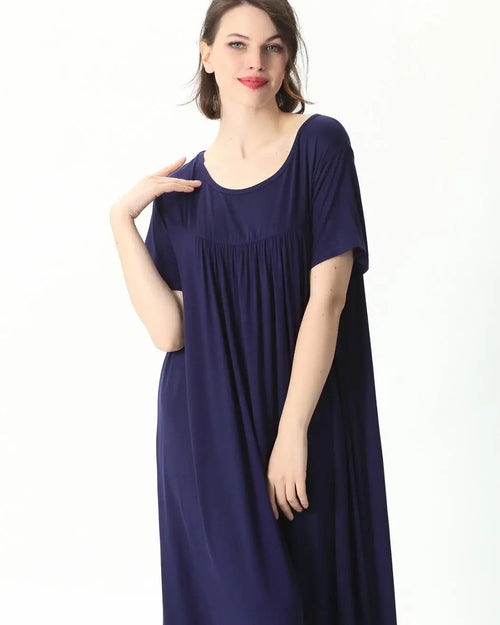 Plus Size Cotton Short-Sleeve Round Neck Sleep Dress