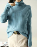 Ribbed Knit Turtleneck Wool Sweater