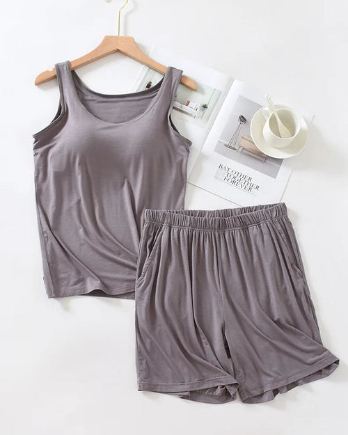 Modal Built-In Bra Vest & Shorts 2-Piece Pajama Set