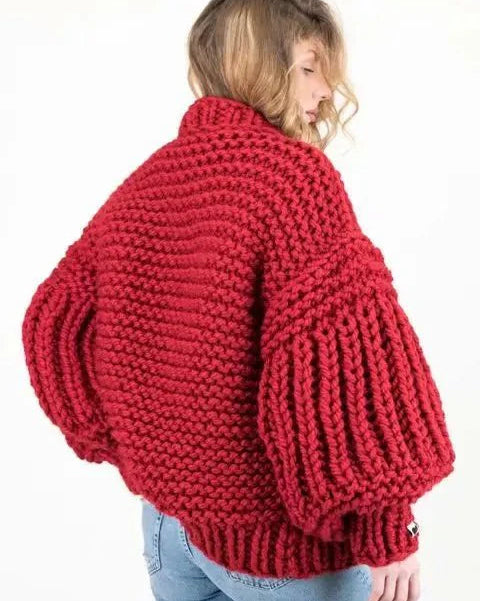 Bohemian Style Knitted Lantern Sleeve Sweater Cardigan