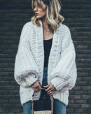 Bohemian Style Knitted Lantern Sleeve Sweater Cardigan