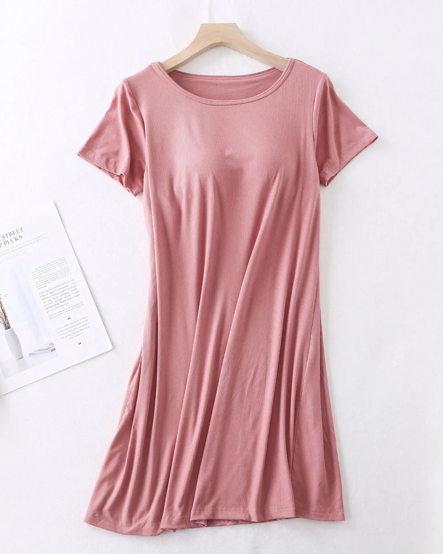 Modal Built-In Bra Short Sleeve Knee-Length Sleep Dress