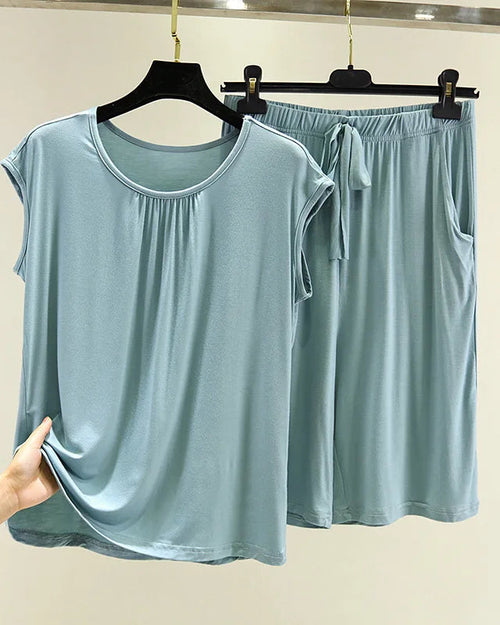 Modal Sleeveless Round-Neck Top & Shorts Pajama Set