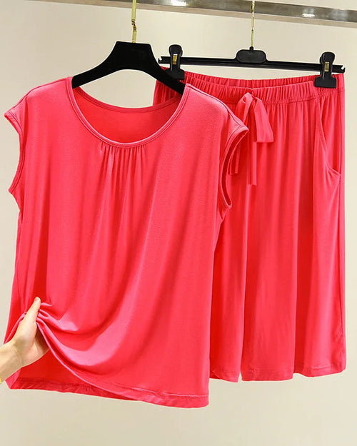 Modal Sleeveless Round-Neck Top & Shorts Pajama Set