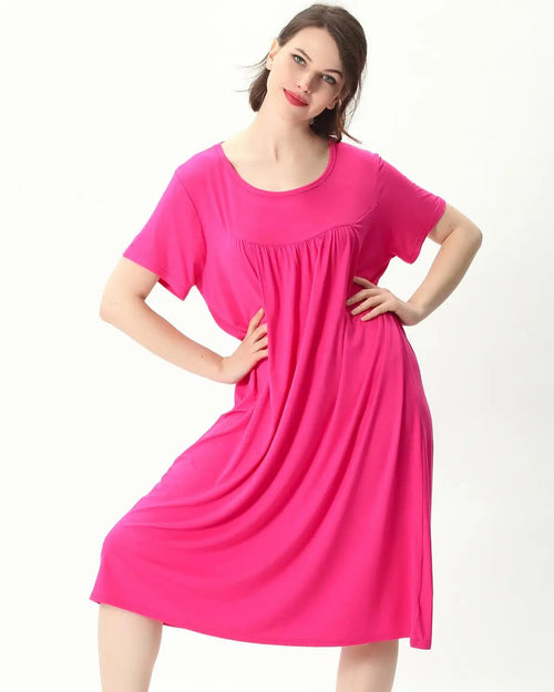 Plus Size Cotton Short-Sleeve Round Neck Sleep Dress