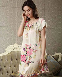 Mulberry Silk Floral Ruffle Nightgown