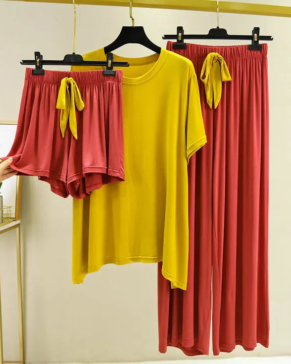 Modal Short Sleeve 3-Piece Pajama Set