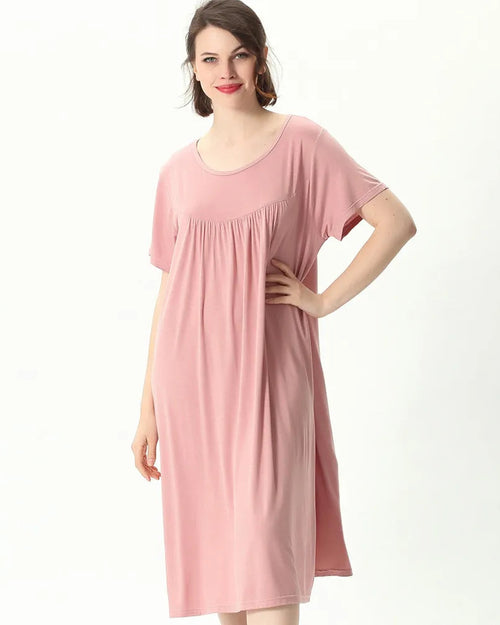 Plus Size Cotton Short-Sleeve Round Neck Sleep Dress