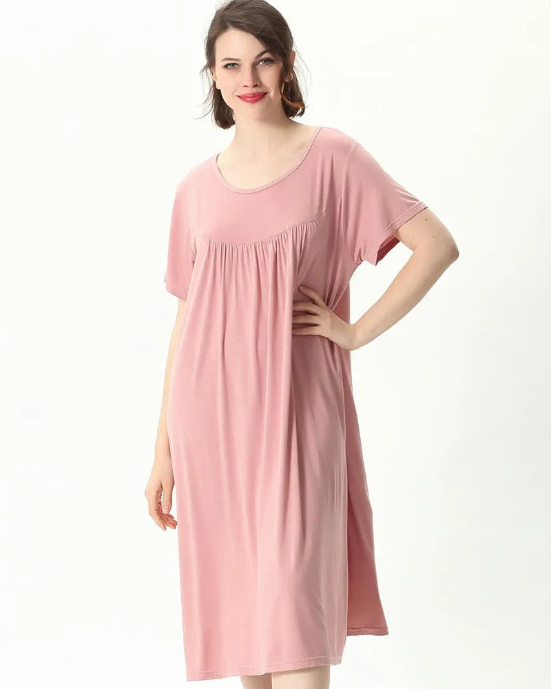 Plus Size Cotton Short-Sleeve Round Neck Sleep Dress
