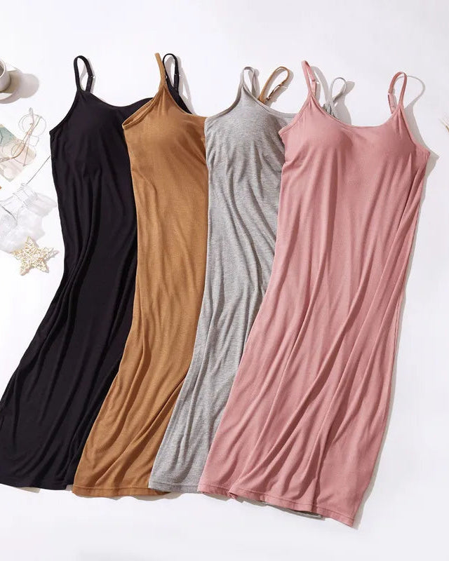 Modal-Cotton Padded Spaghetti Strap Sleep Dress