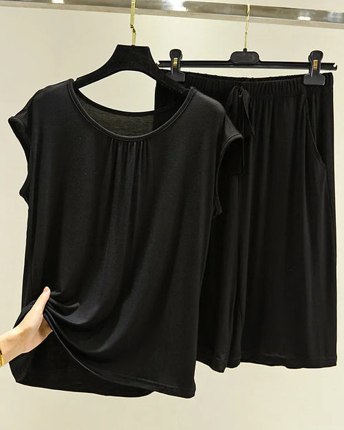 Modal Sleeveless Round-Neck Top & Shorts Pajama Set