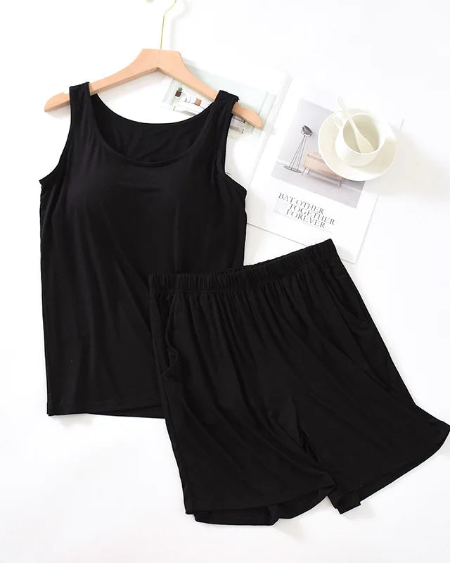 Modal Built-In Bra Vest & Shorts 2-Piece Pajama Set