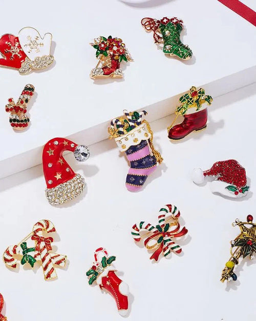 Christmas Tree Rhinestone Brooches