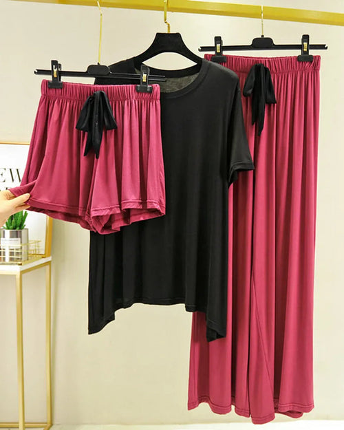 Modal Short Sleeve 3-Piece Pajama Set