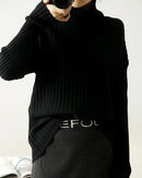 Ribbed Knit Turtleneck Wool Sweater