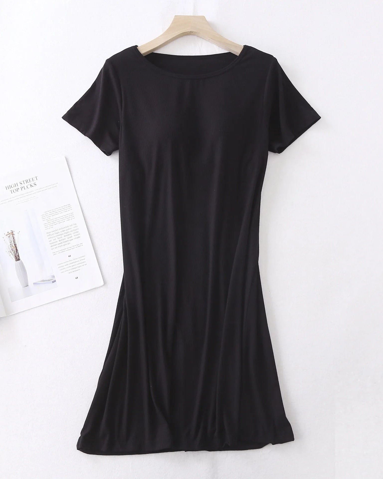 Modal Built-In Bra Short Sleeve Knee-Length Sleep Dress