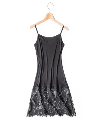 Silk-Viscose Lace-Hem Full Slip Dress