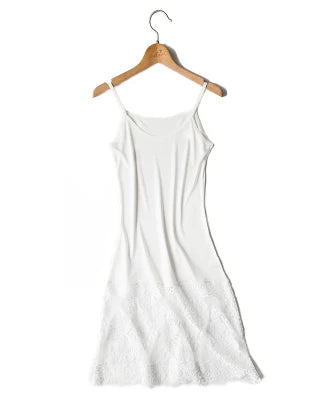 Silk-Viscose Lace-Hem Full Slip Dress