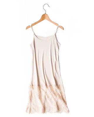 Silk-Viscose Lace-Hem Full Slip Dress