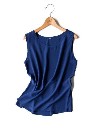Silk Crepe Sleeveless Round-Neck Tank Top