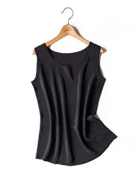 Silk Crepe Sleeveless Round-Neck Tank Top