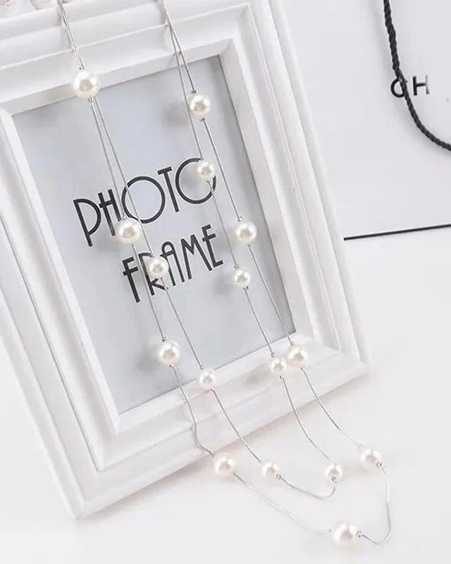 Double Layer Pearl Necklace SweaterChain