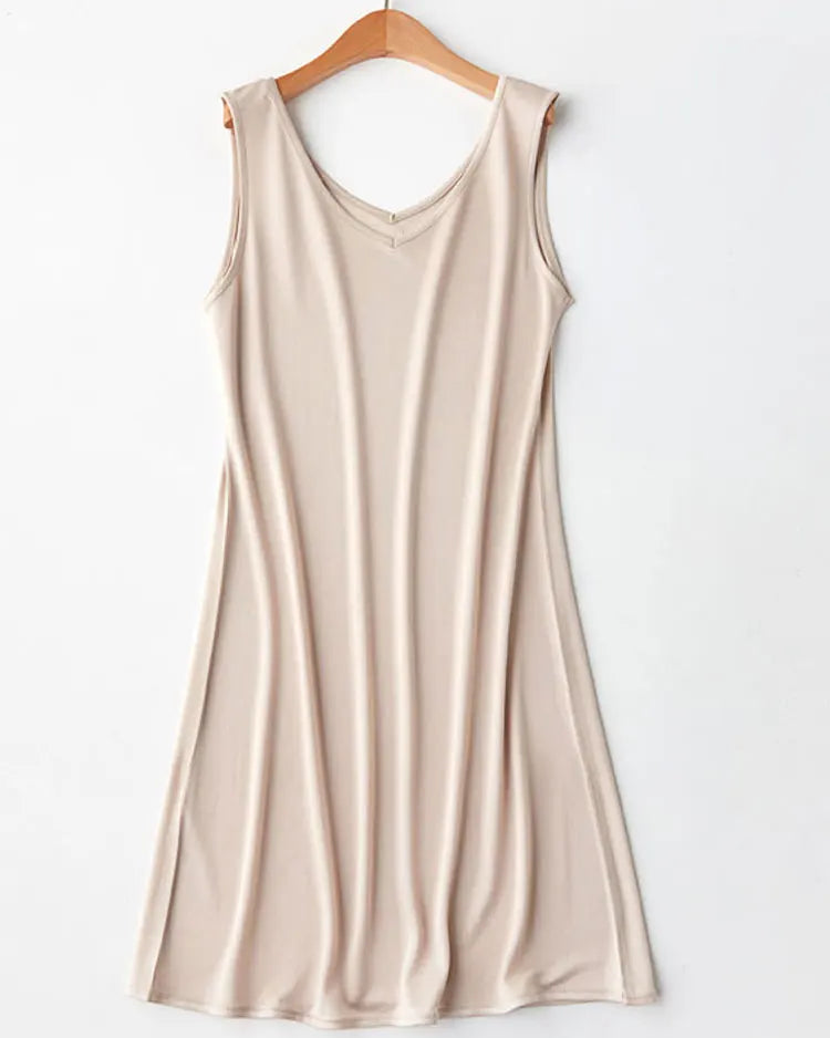 Mulberry Silk Knit V-Neck Sleeveless Mini Slip Dress