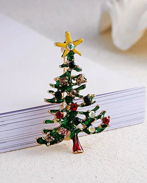 Christmas Tree Rhinestone Brooches