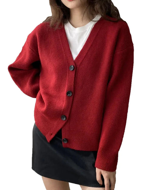 Casual V-Neck Solid Short Cardigan