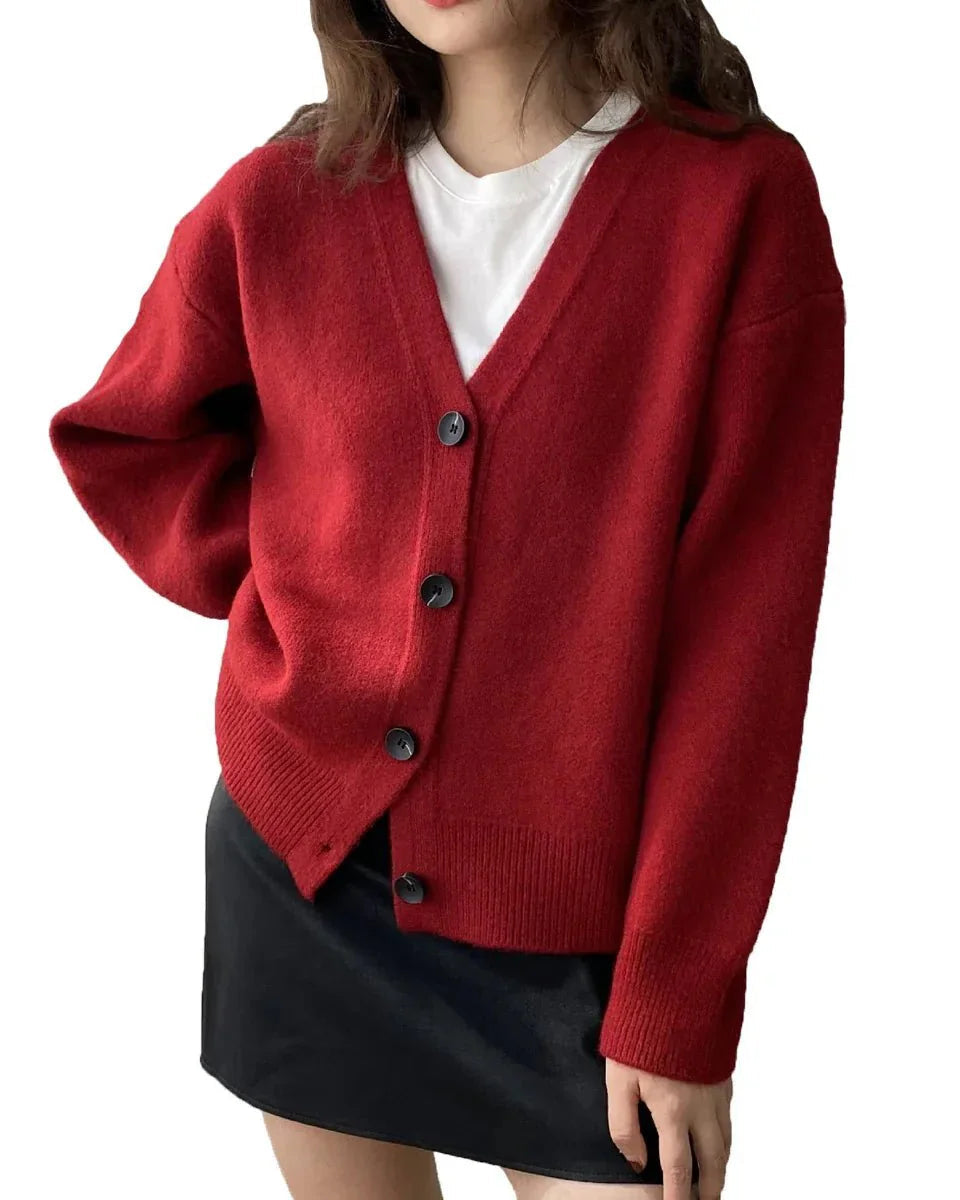 Casual V-Neck Solid Short Cardigan