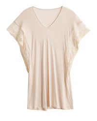 Silk-Viscose V-Neck Lace-Trim Mini Nightgown
